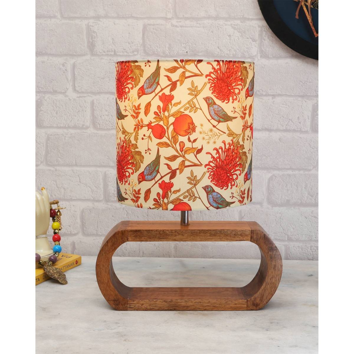 Homesake Wood Table Lamp Walnut Oblong Drum Birds