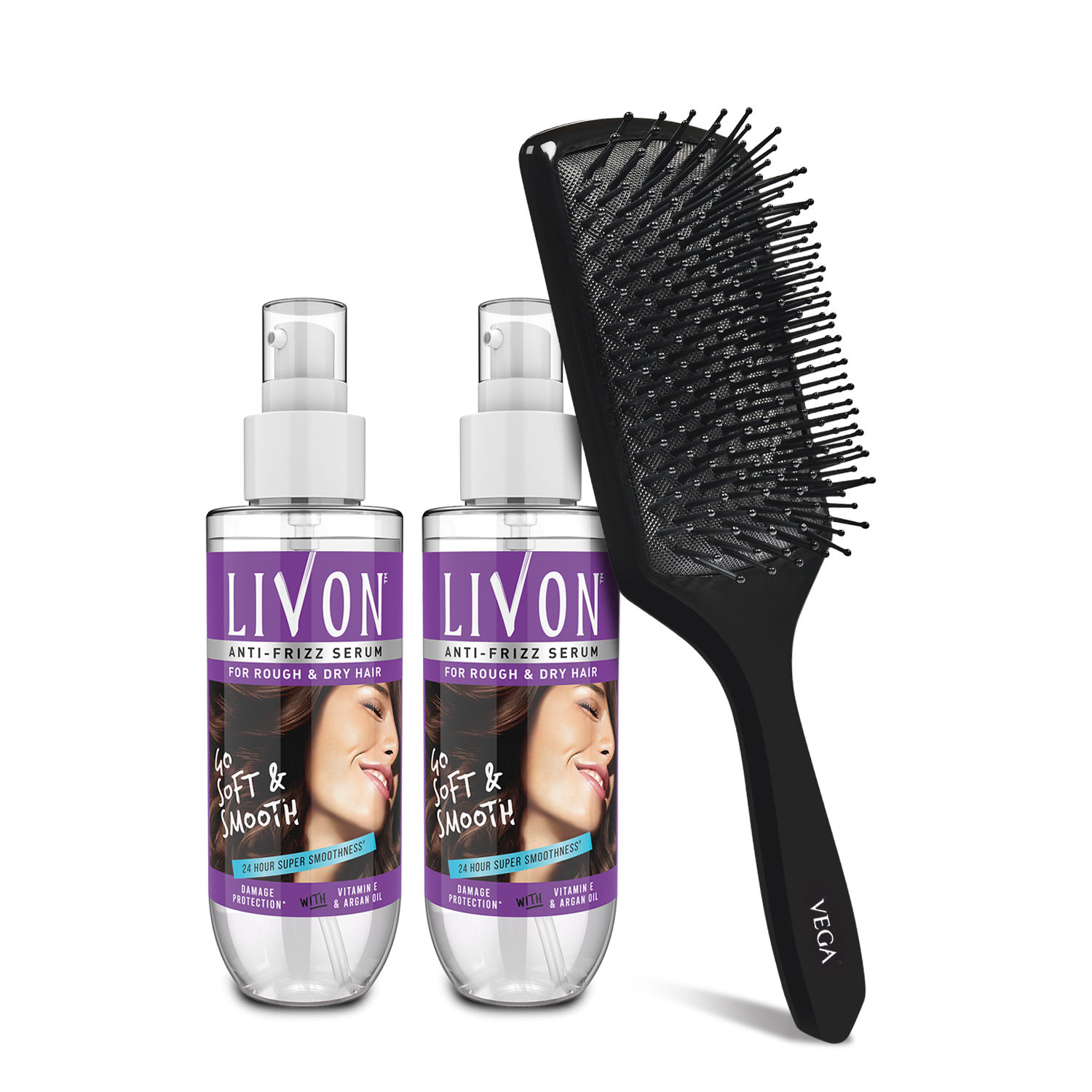 Livon Serum For Dry & Rough Hair For 24 Hour Frizz Free Hai ( Pack Of 2) +  Vega Hair Brush: Buy Livon Serum For Dry & Rough Hair For 24 Hour