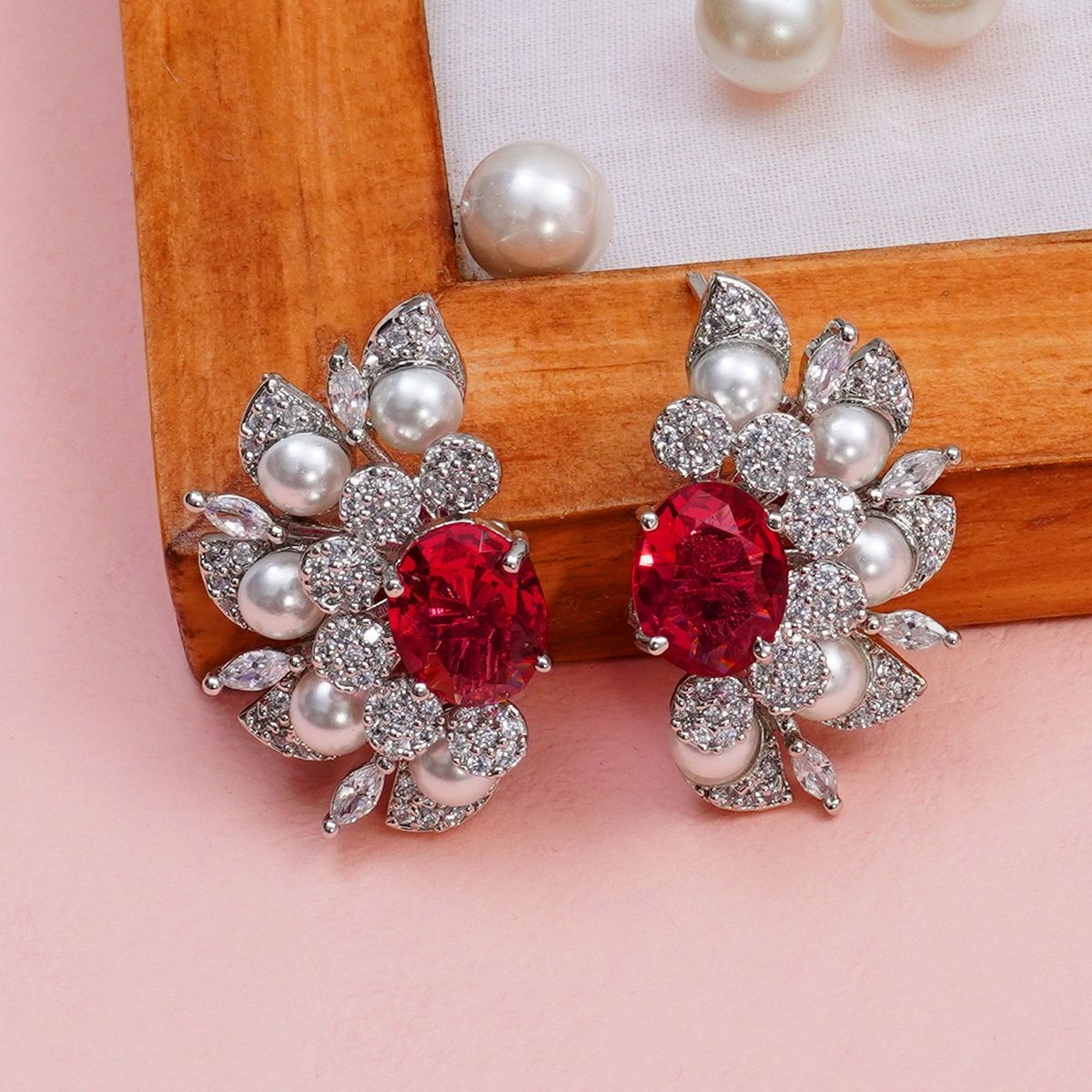 Buy Teejh Ethnic Aashini Red Stone Silver Oxidized Stud Earrings Online At  Best Price  Tata CLiQ