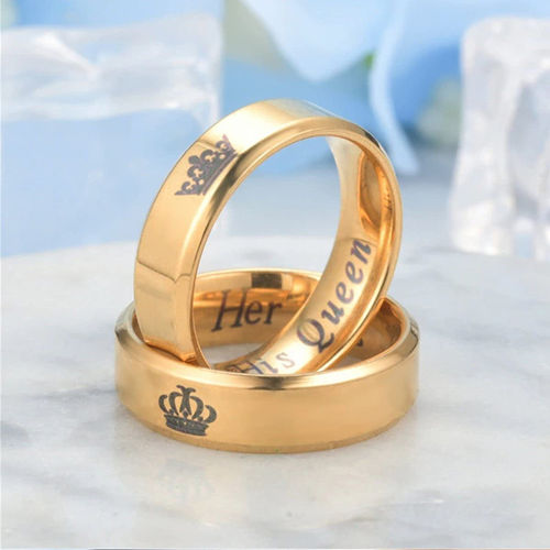 Karatcart Golden Titanium Elegant King And Queen Couple Band Rings With Red  Rose Case