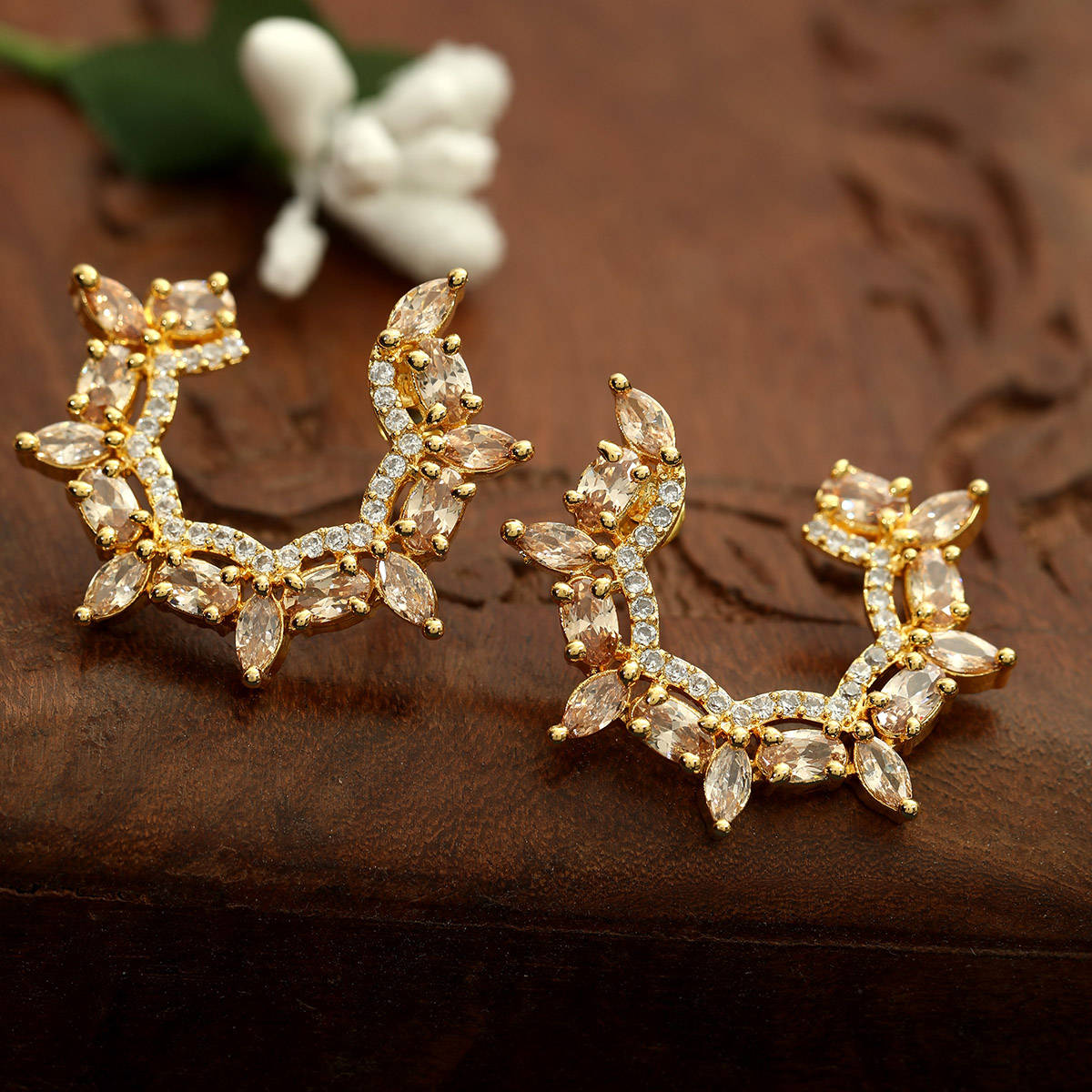 Anikas Creation Gold Plated Cz Stone Studded Round Stud