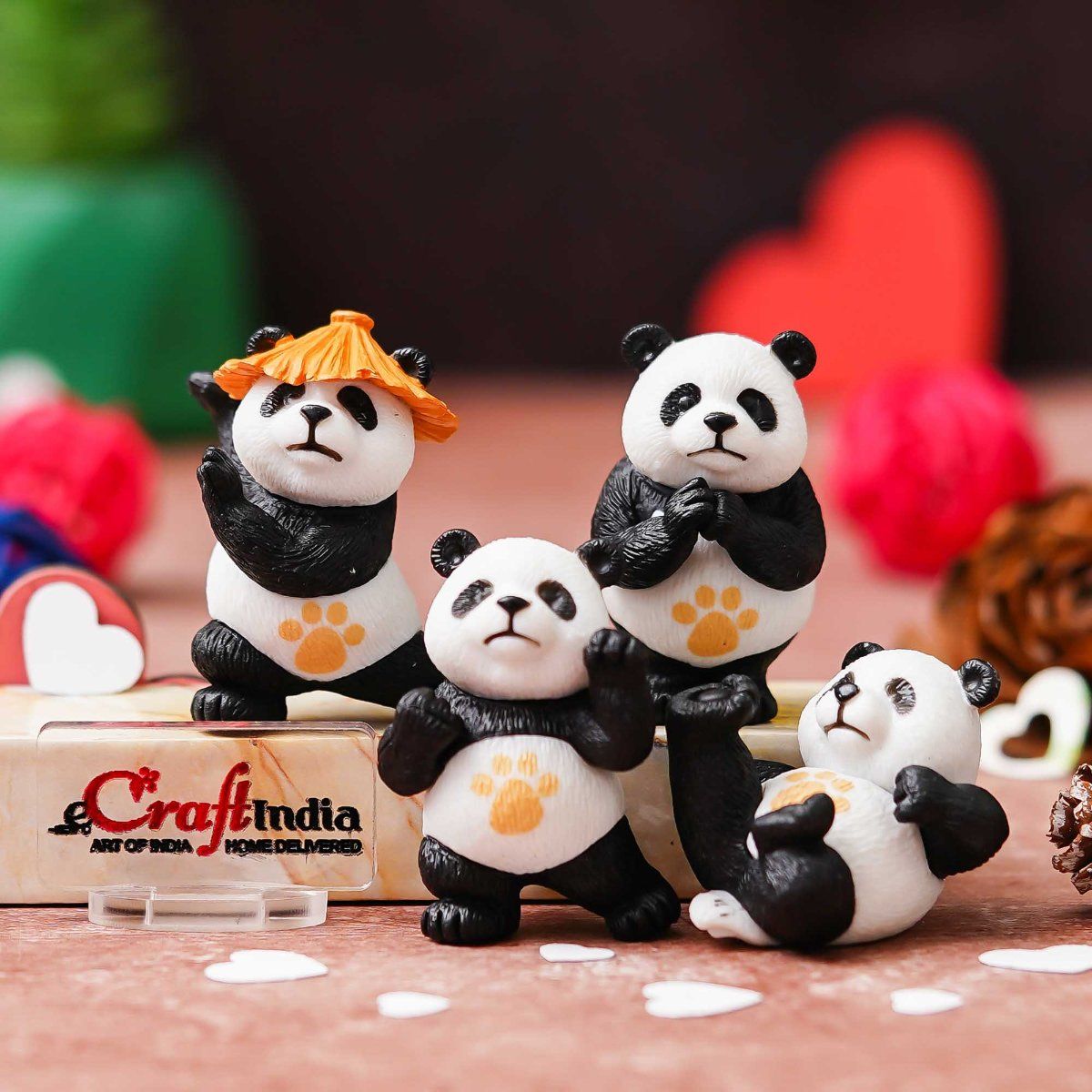 Buy eCraftIndia Miniature Panda Showpieces (Set of 4) Valentine