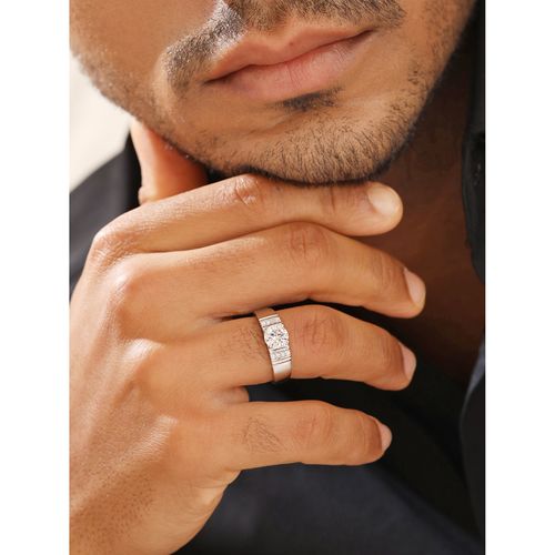 Zavya Men Majestic Gemstone Rhodium Cz 925 Sterling Silver Adjustable Ring