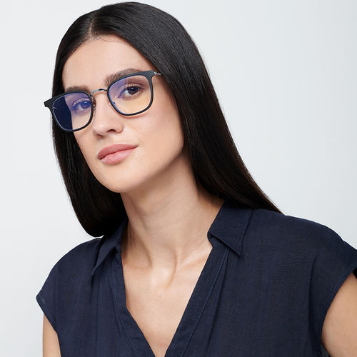 Buy Lenskart Blu Grey Square Medium Blue Cut Anti-Glare Zero Power