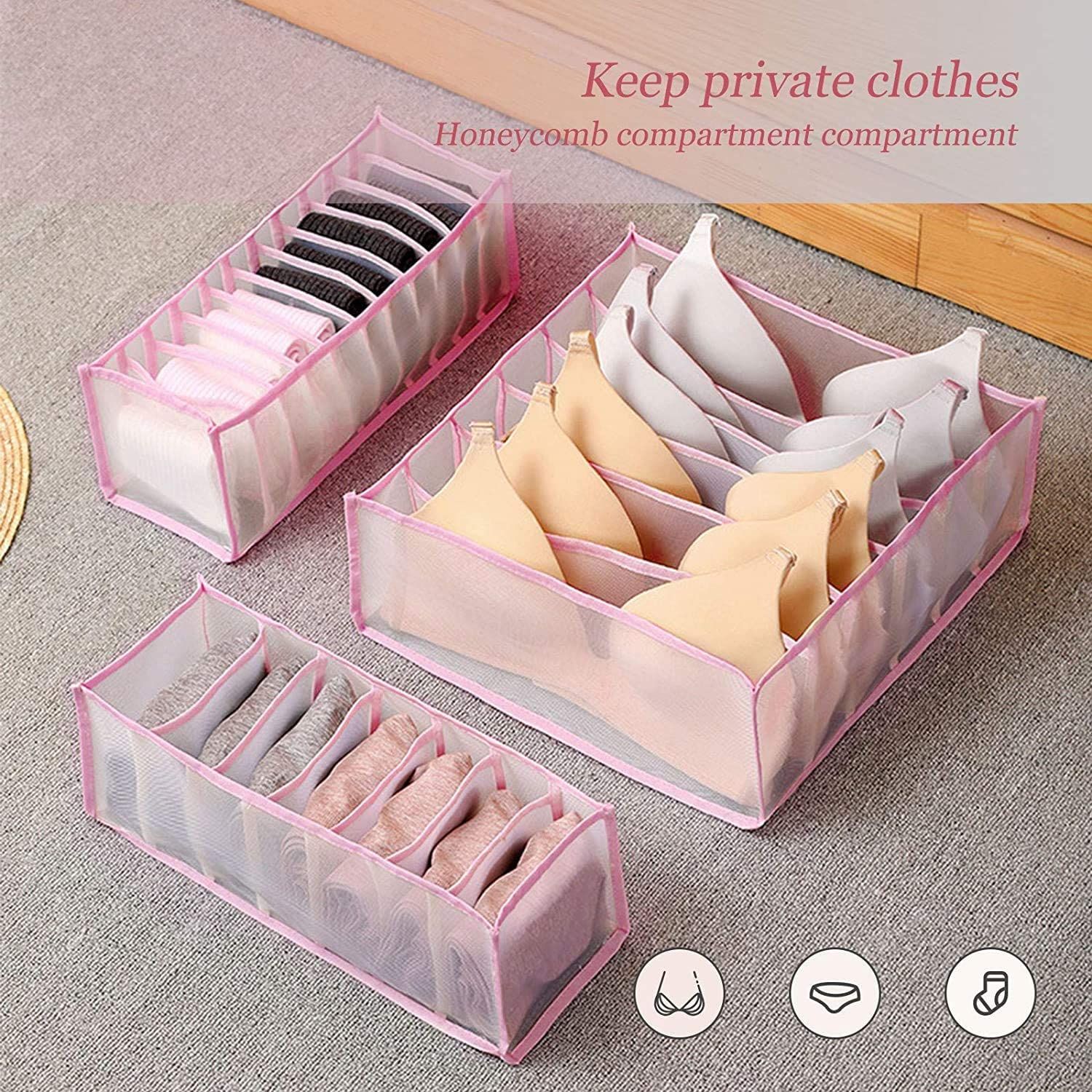 Buy NFI Essentials Foldable Organiser For Bra, Underwear & Socks - Set Of 3  - Pink (Free Size) Online