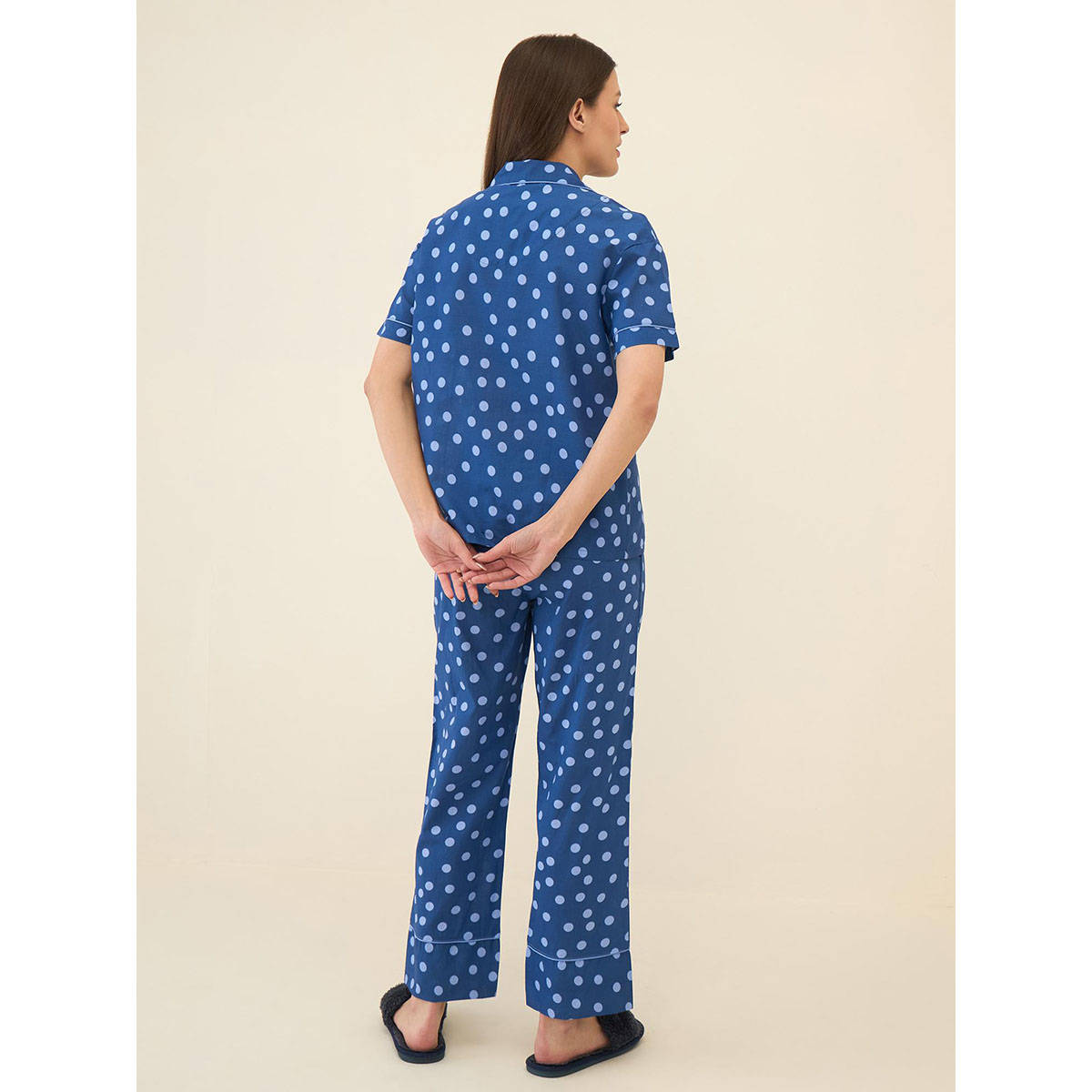 Buy Sweet Dreams Women Blue Printed Front Open Pyjama (Set of 2) Online