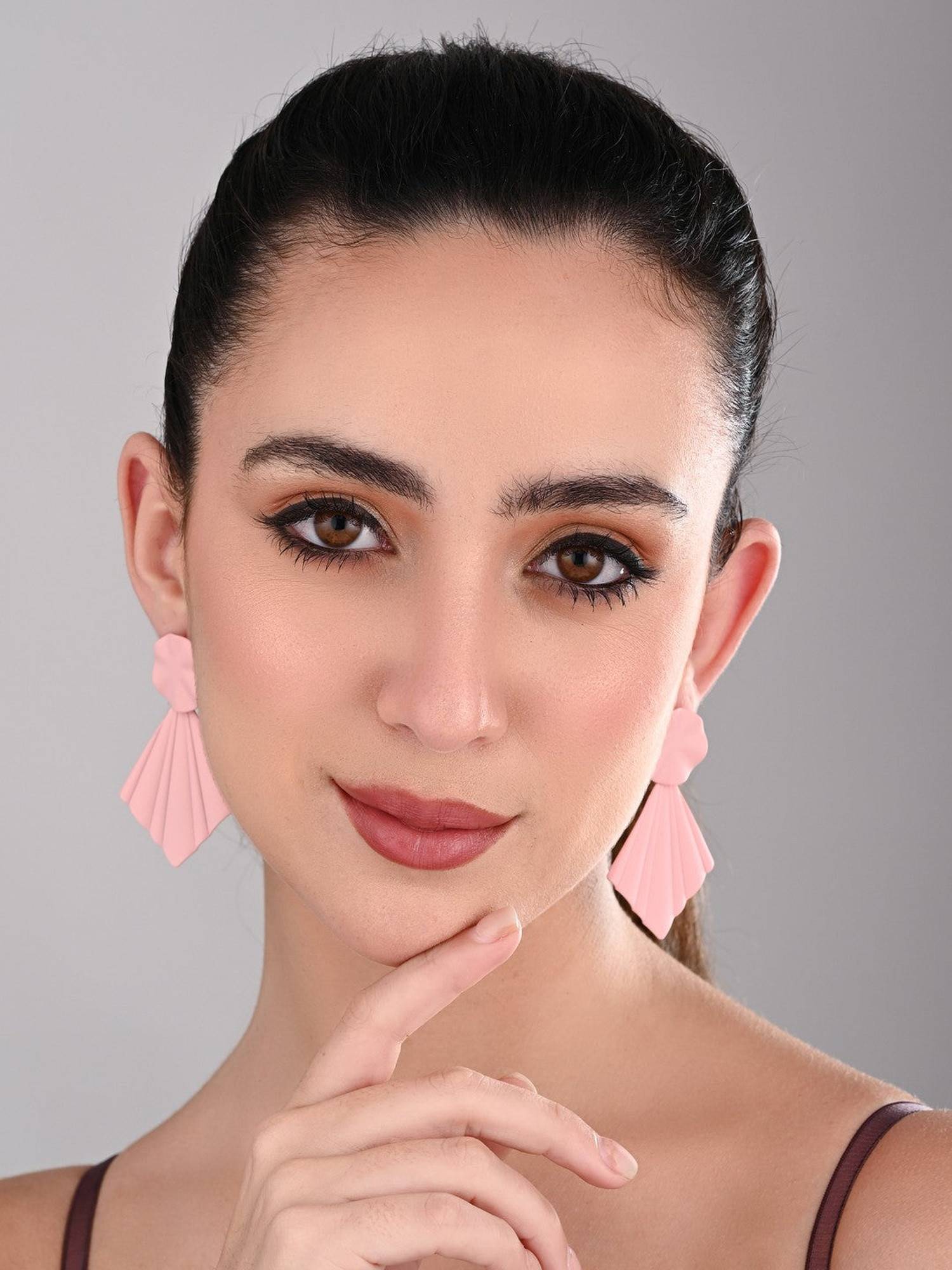REENISAA Blush Pink Petal Pop Fan Earrings
