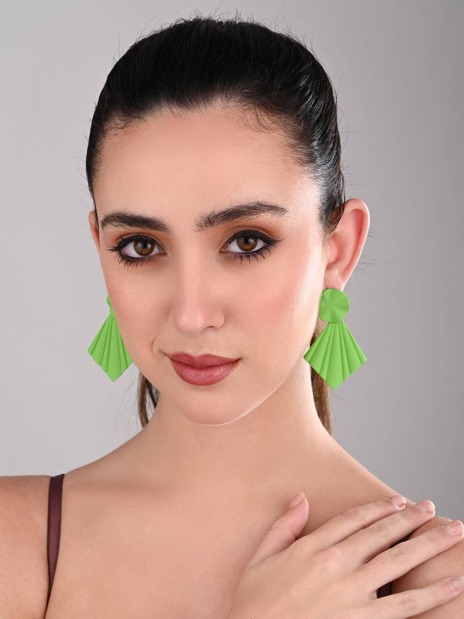 REENISAA Lime Green Petal Pop Fan Earrings