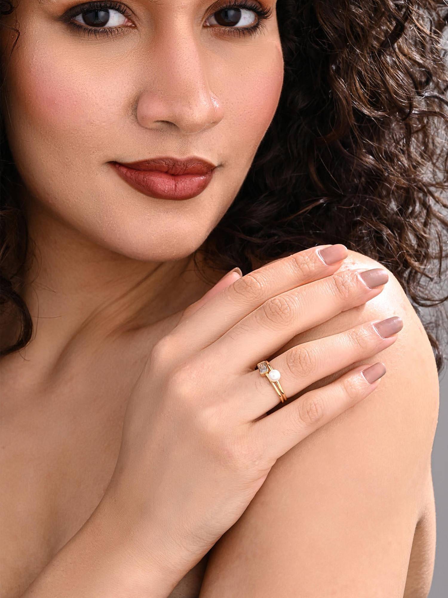 REENISAA Pearl Prism Adjustable Pink Ring