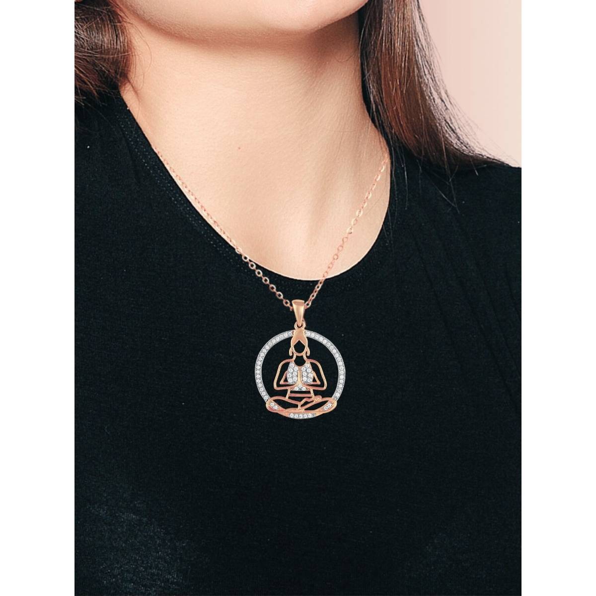 LuxeVogue 925 Sterling Silver 18K Rose Gold Plated Yoga Pose Necklace