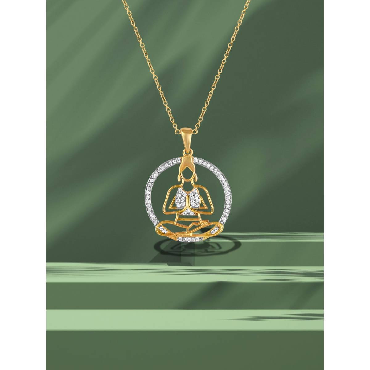 LuxeVogue 925 Sterling Silver 18K Gold Plated Yoga Pose Necklace