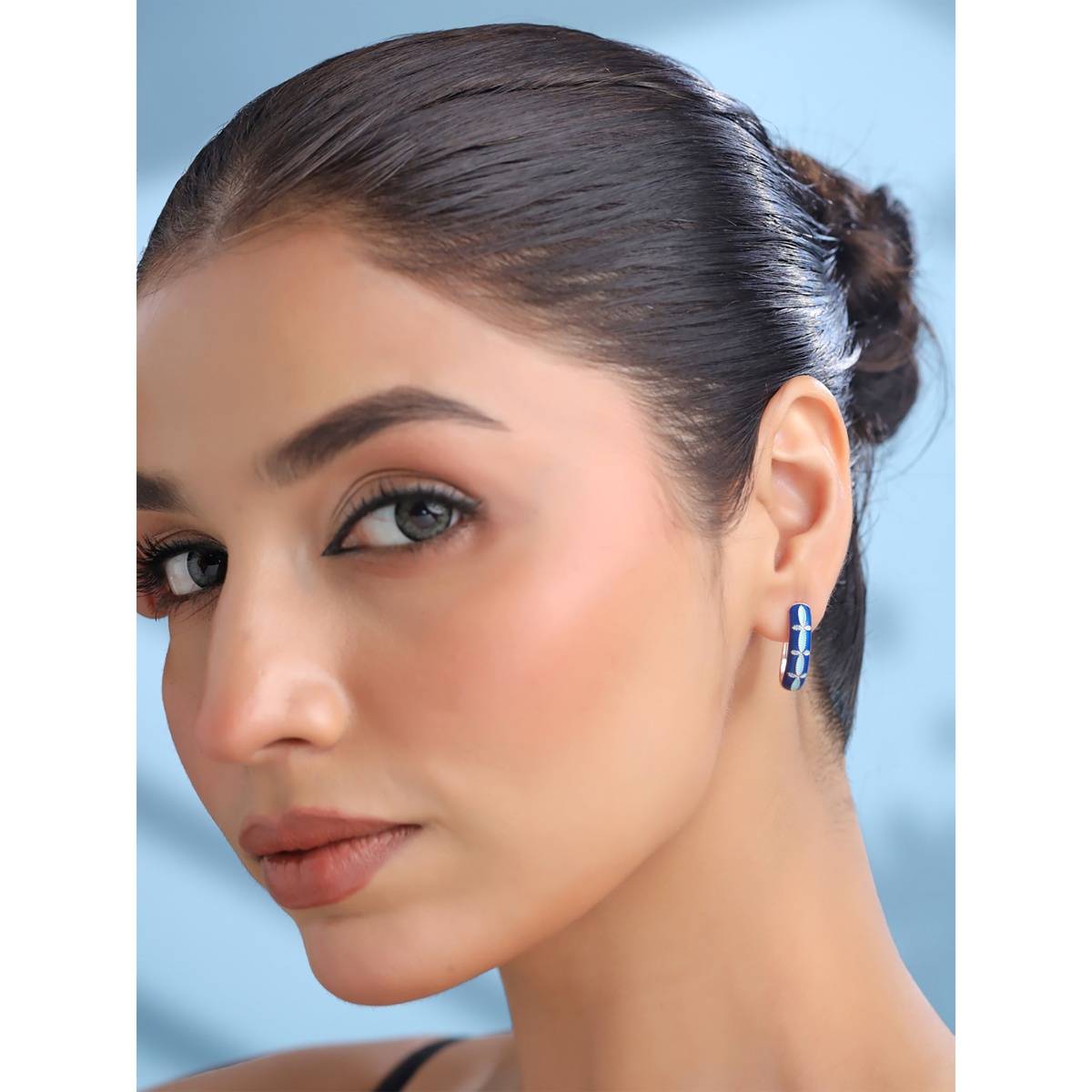 Yellow Chimes Blue Enamel Meenakari Hoops Earrings