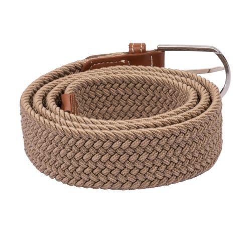Buy Solid Beige with Brown Woven Braided Stretchable Belt - the