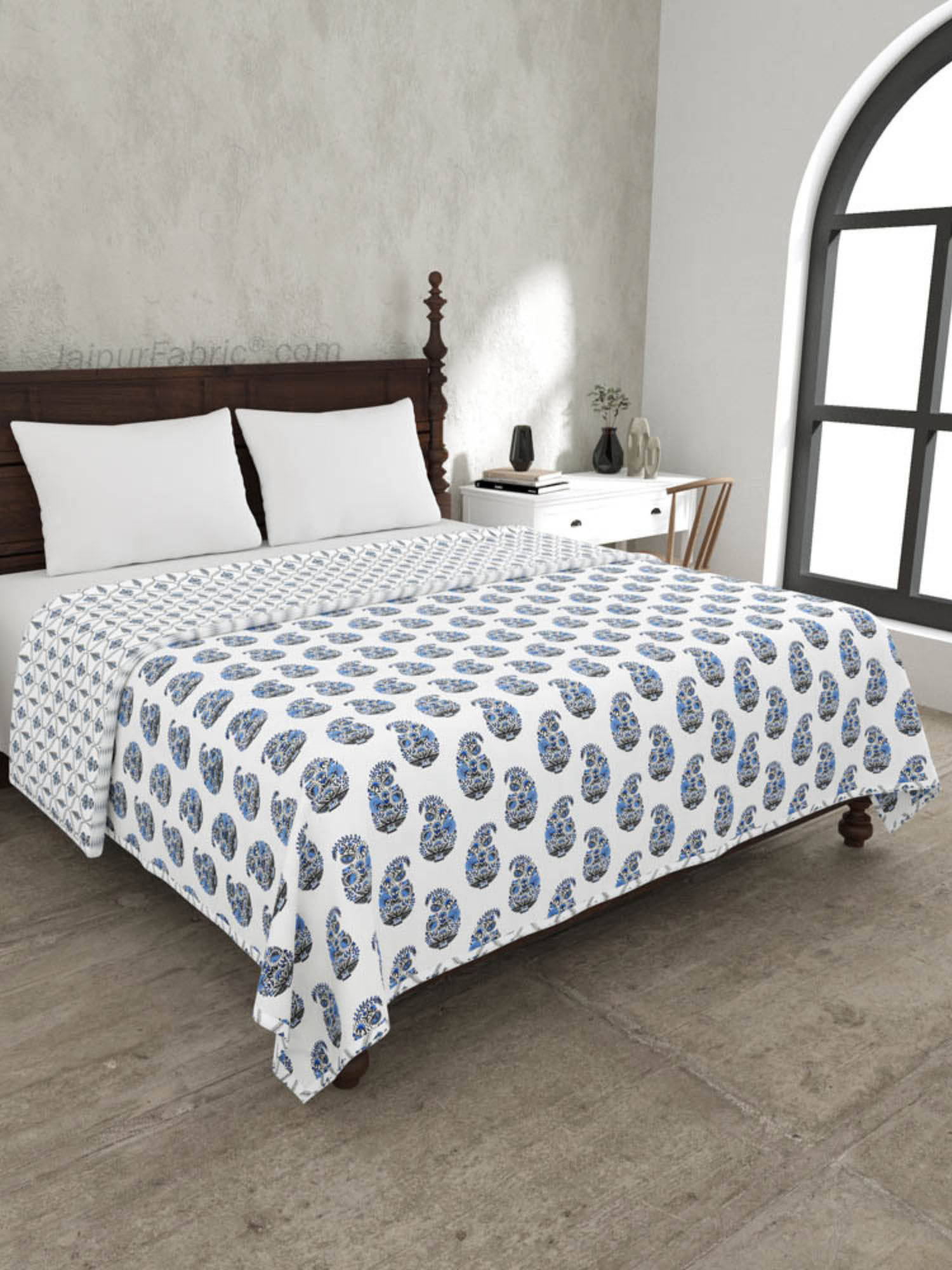 JAIPUR FABRIC Blue Paisley Pure Fine Soft Cotton Double Bed Dohar (Queen)