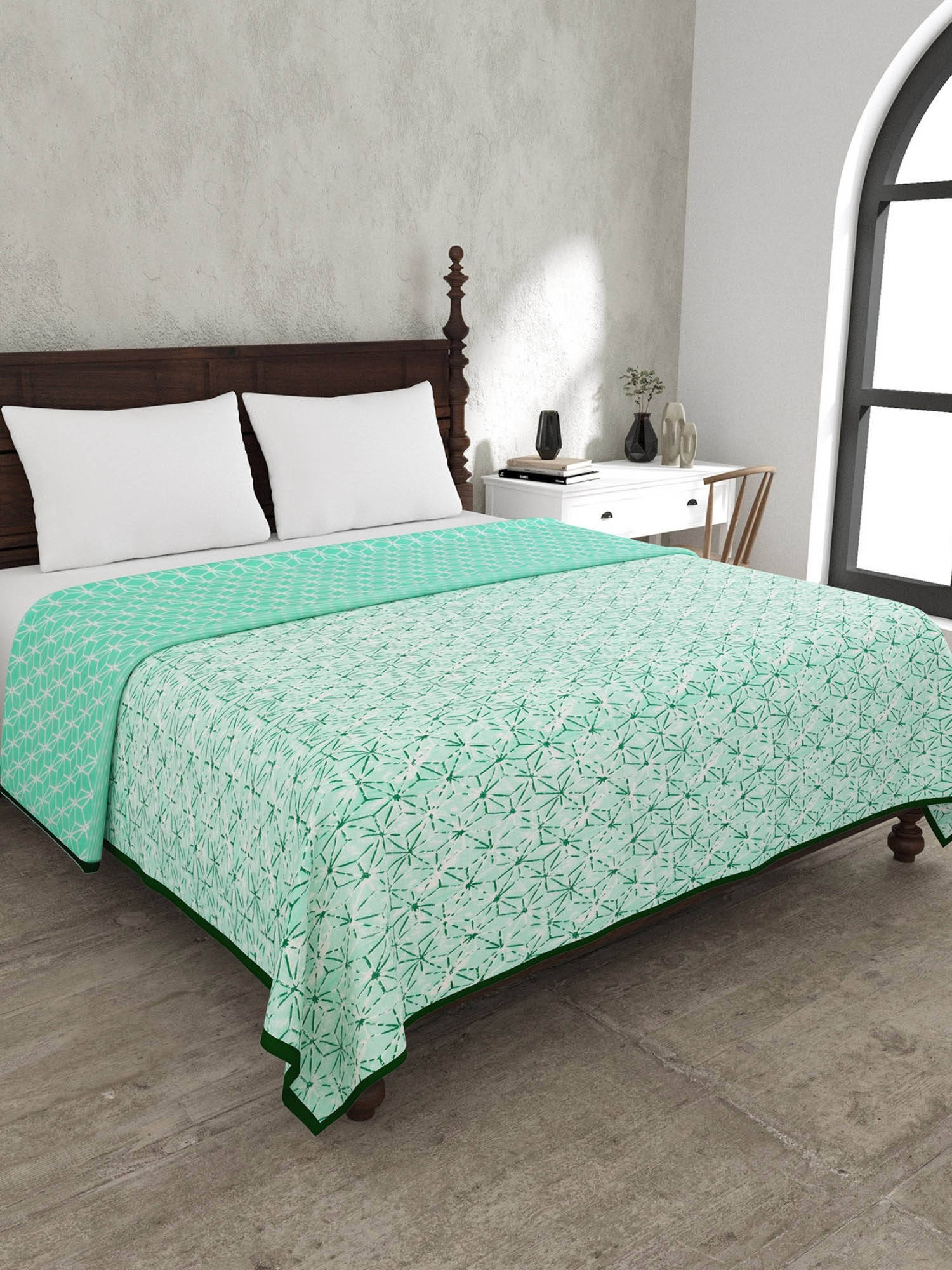 JAIPUR FABRIC Geometricity Green Double Bed Dohar Blanket (Queen)