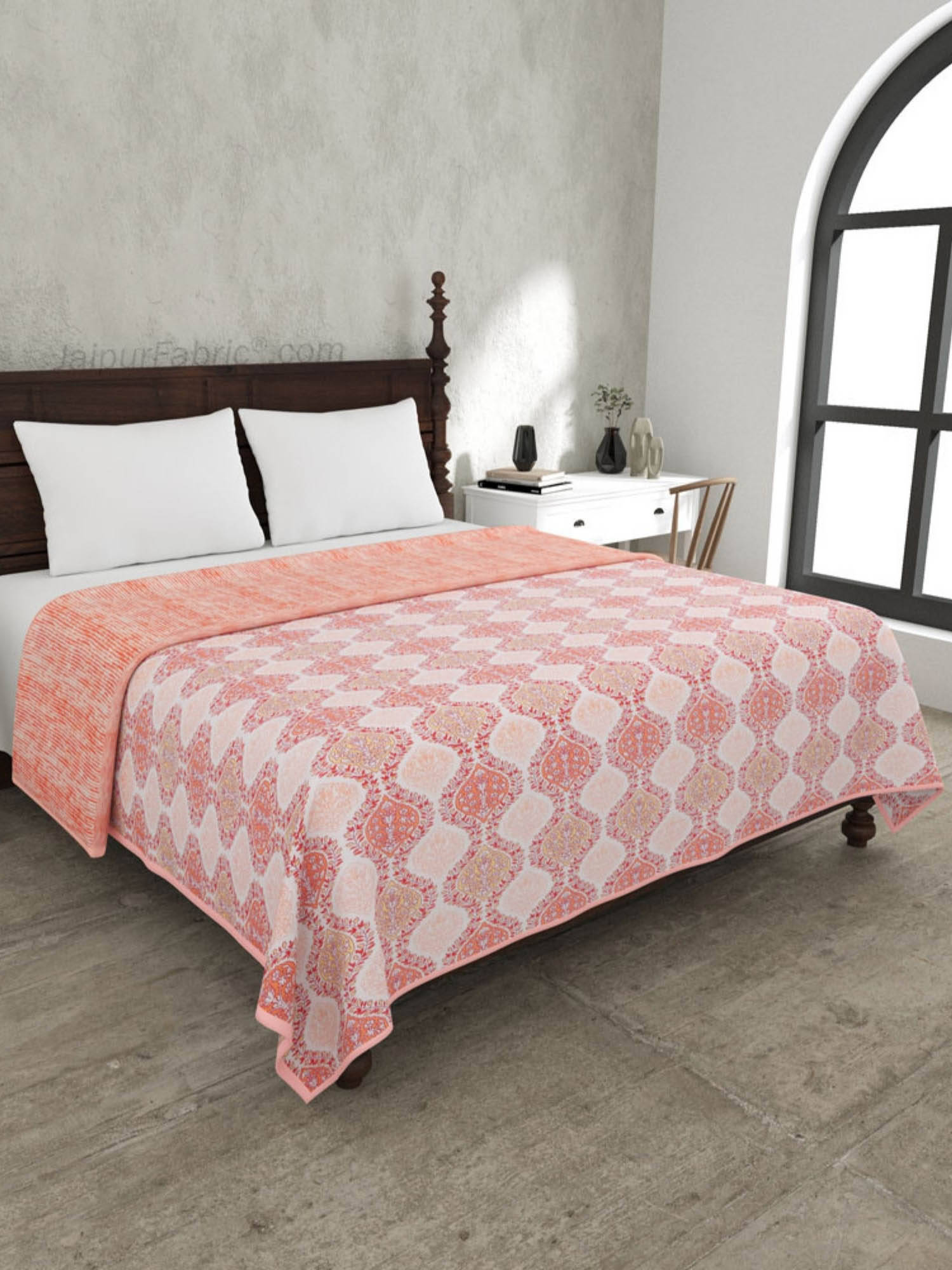 JAIPUR FABRIC Wavy Ethnic Peachy Pink Double Bed Dohar Blanket (Queen)