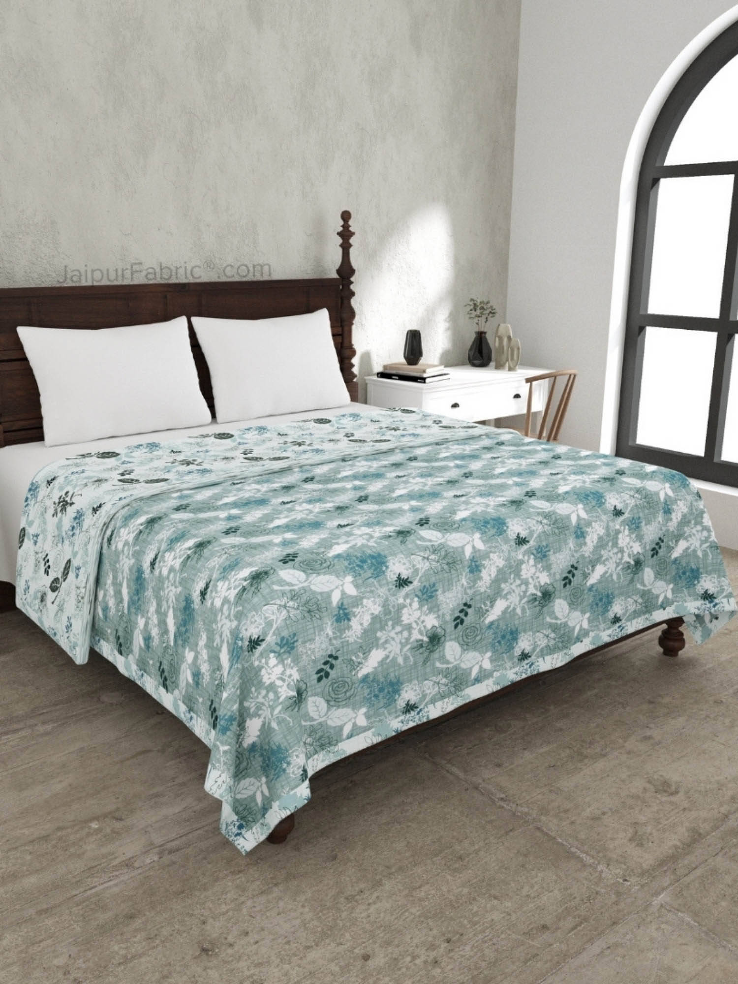 JAIPUR FABRIC Finest Picks Green Cotton Reversible Double Bed Dohar (Queen)