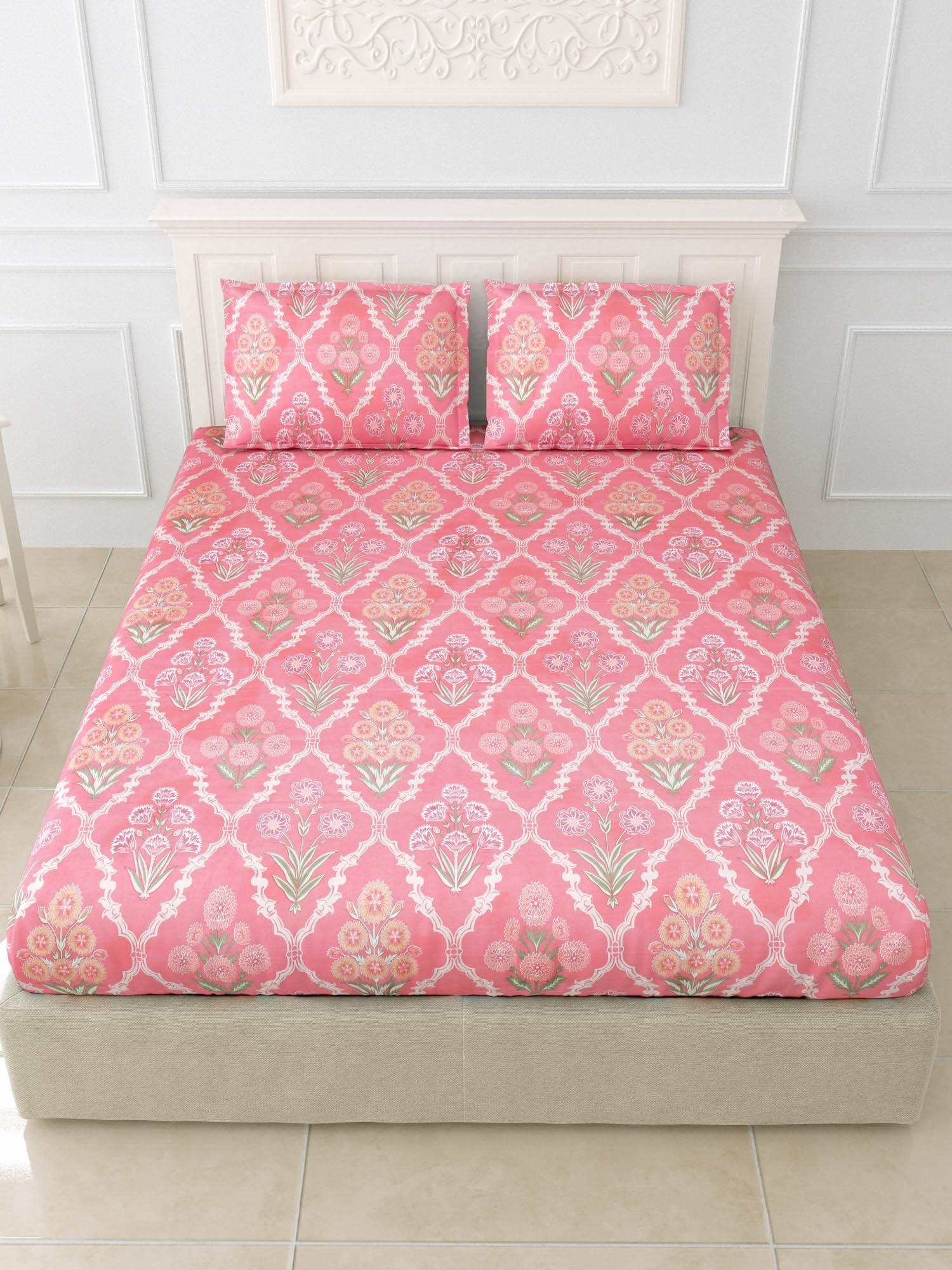 JAIPUR FABRIC Peachy Organic Super Soft King Double Bedsheet With 2 Pillow Covers