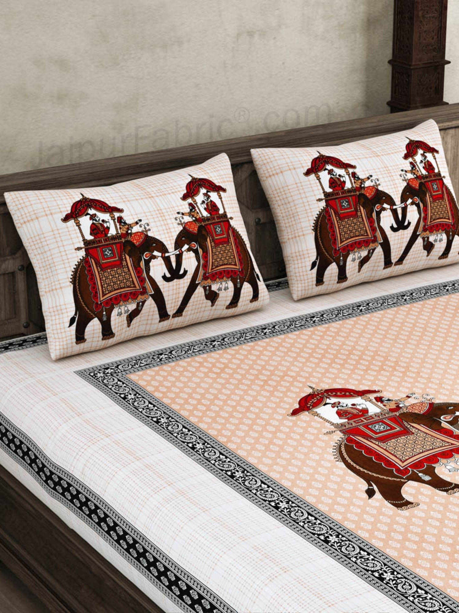 JAIPUR FABRIC Royal Sawari Peach Super King Premium Cotton Bedsheet With 2 Pillow Covers