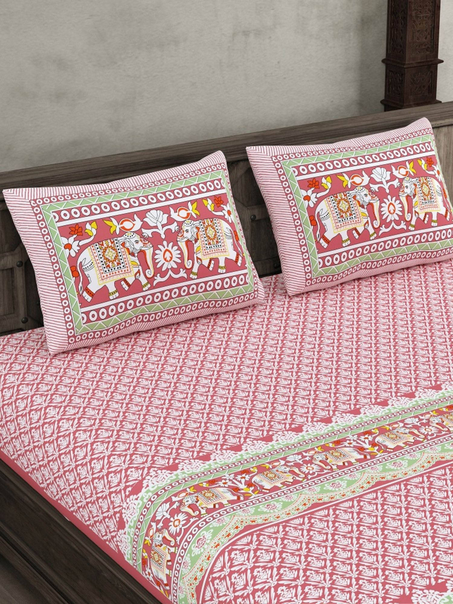 JAIPUR FABRIC Urban Tribals Sand Super King Premium Cotton Bedsheet With 2 Pillow Covers