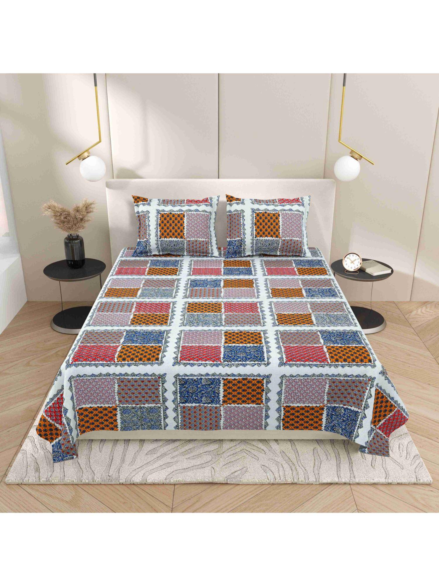 INDRA'S 120TC Viscose Cotton Bedsheet With 2 Pillow Covers Multi-Color (Double)