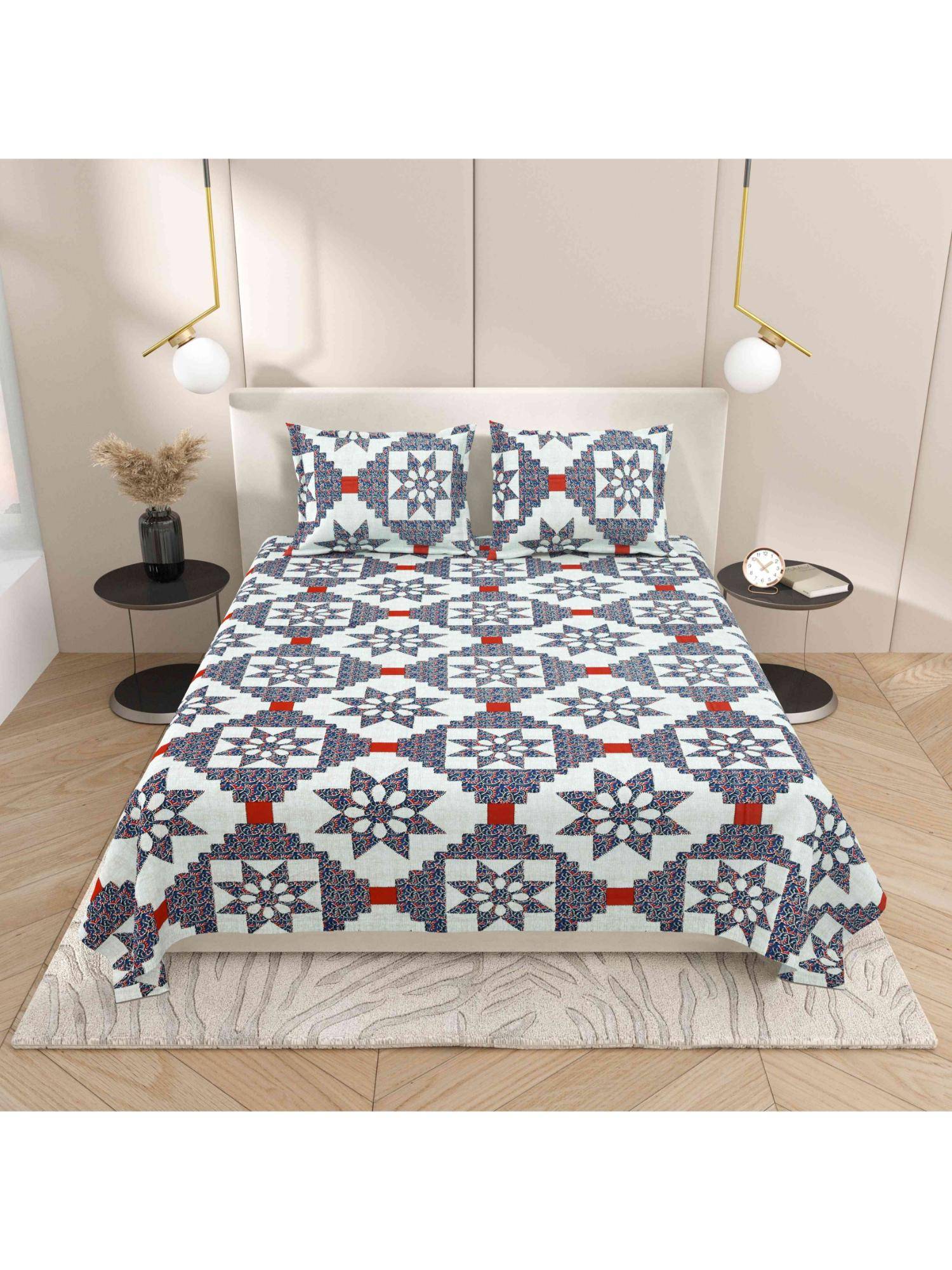 INDRA'S 120TC Viscose Cotton Bedsheet With 2 Pillow Covers Multi-Color (Double)