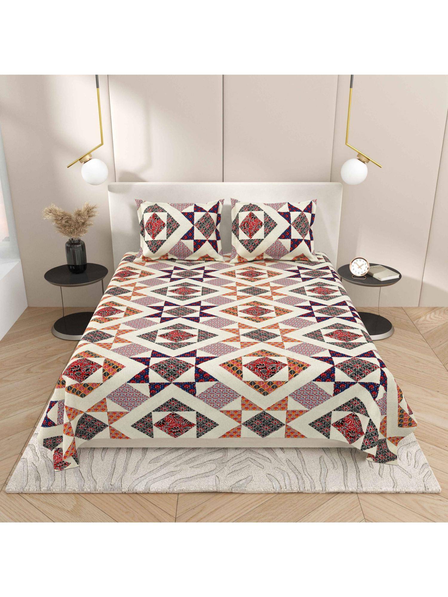 INDRA'S 120TC Viscose Cotton Bedsheet With 2 Pillow Covers Multi-Color (Double)