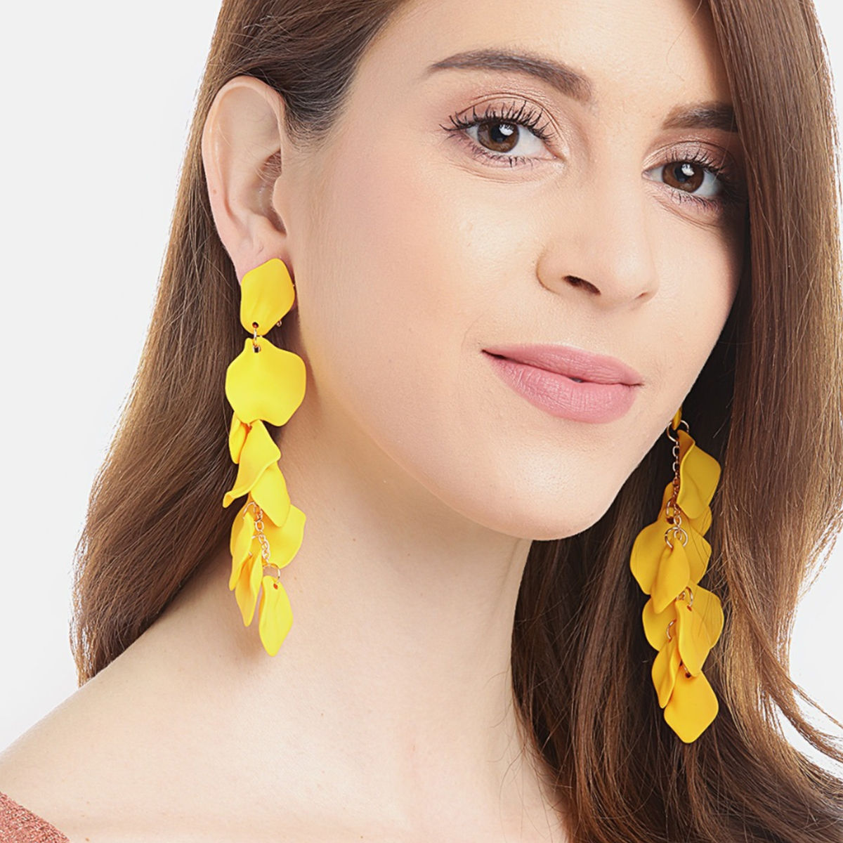 Buy YouBella Yellow Solid Floral Petal Drop Earrings Online