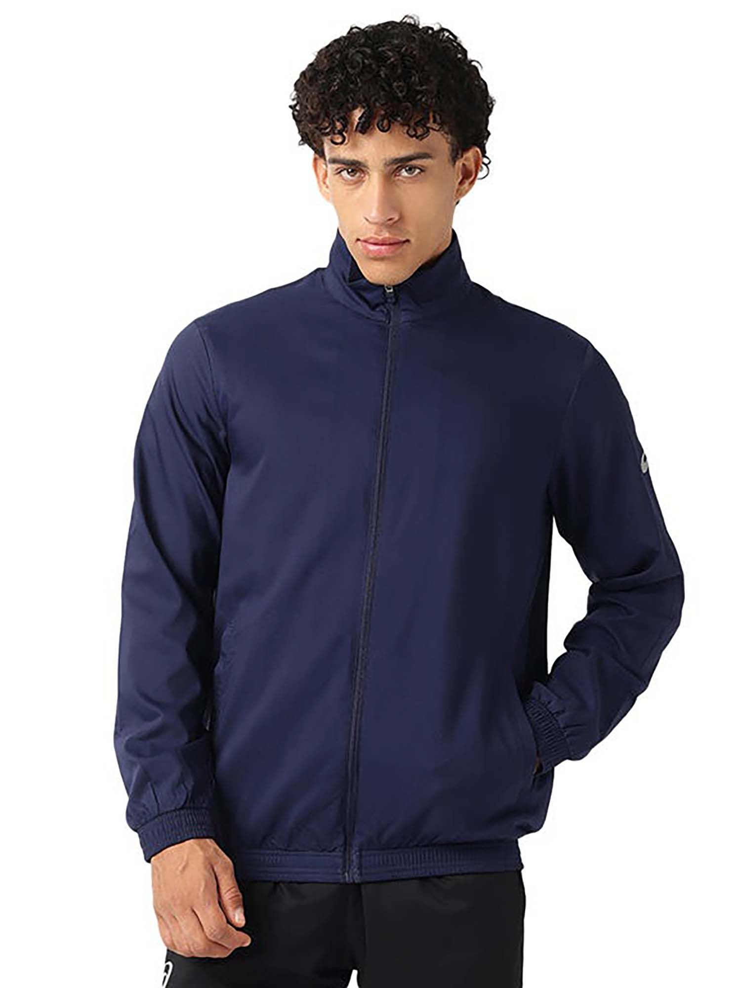 Buy Asics Men Navy Blue Solid Track Jacket Online