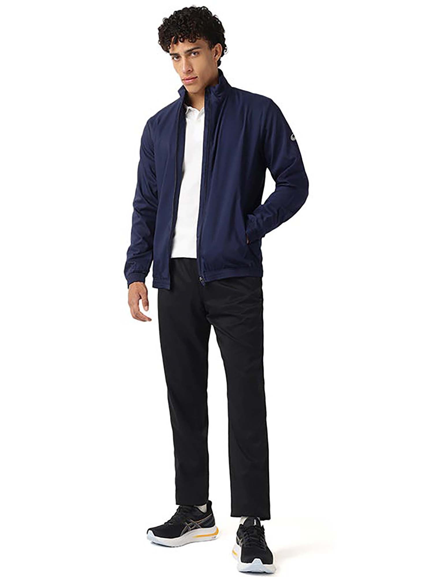 Buy Asics Men Navy Blue Solid Track Jacket Online