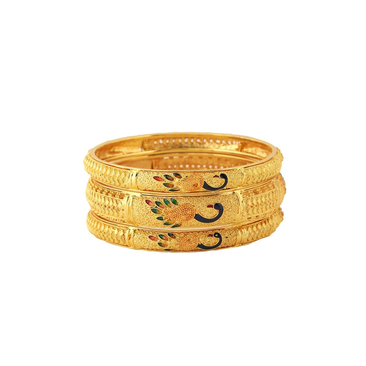 Yellow Chimes Set Of 3 Goldtoned Traditional Meenakari Touch Bangles