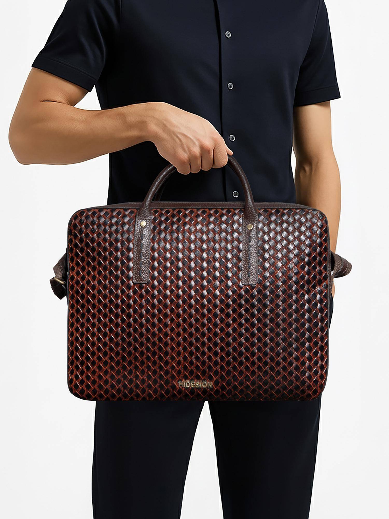 Hidesign Castor 02 Genuine Leather Men's Briefcase - Tan