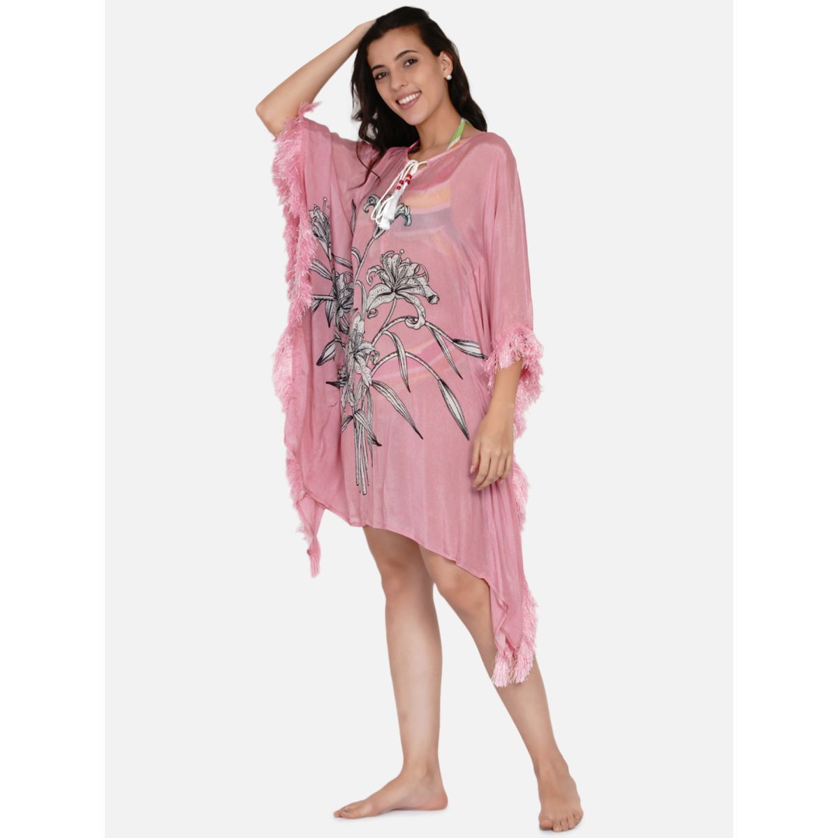 Silk Chiffon Cosima Kaftan FLAMBOYANT FLOWER main image 1