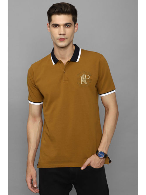 Louis Philippe Men Yellow Solid Polo T-Shirt