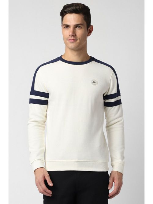 Buy Peter England Men White Textured Crew Neck Sweatshirt Online - Main Image