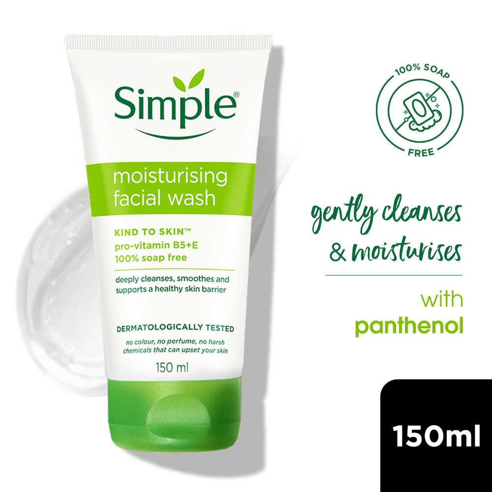 Simple Kind To Skin Moisturising Facial Wash, Reduces Dryness with Panthenol for Dry Skin