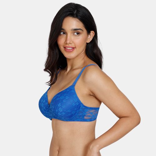 Buy Zivame Beautiful Basics Padded Non Wired 3-4th Coverage Lace Bra -  Lapis Blue Online