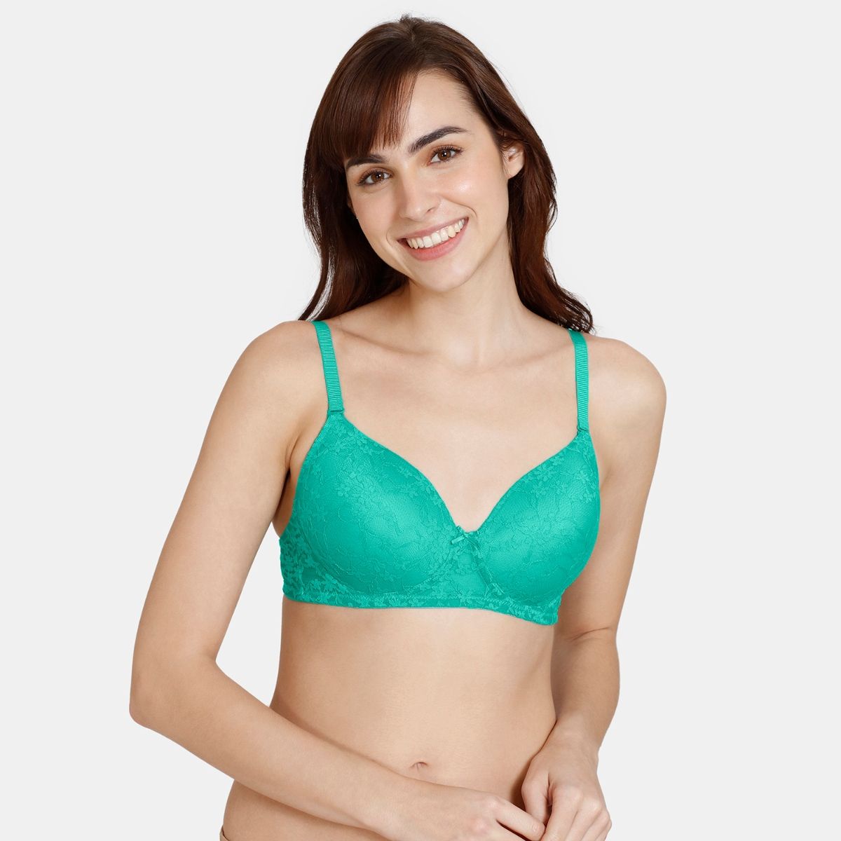 Zivame Beautiful Basics Padded Non Wired 3-4th Coverage Lace Bra - Spectra  Green (32B)