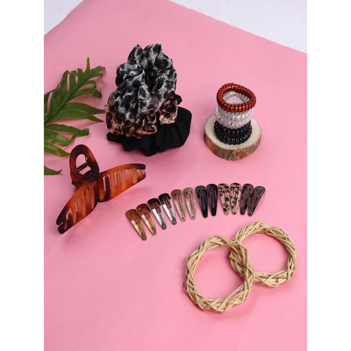 Buy Jewelz Scrunchies with Rubber Bands and Clutch Hair Accessory Combo