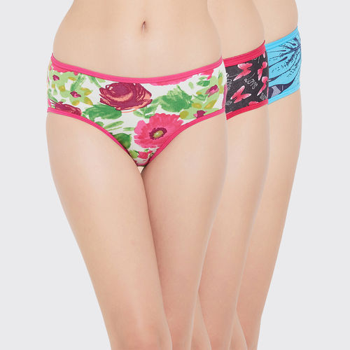Clovia Cotton Assorted Printed Pack Of 3 Mid Waist Hipster Panty