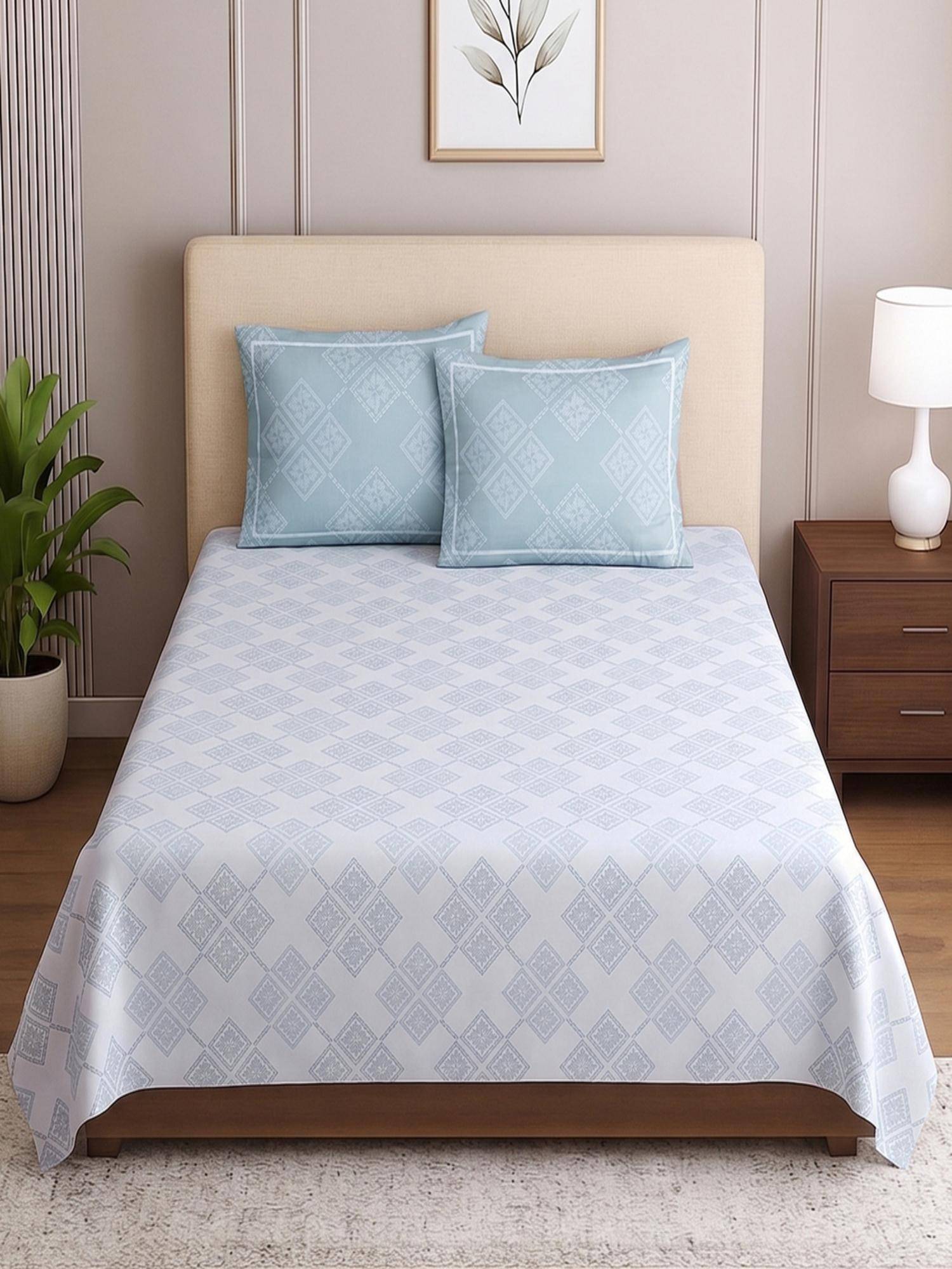 Threadwear White Floral Cotton Flat Single Bed Size Bedsheet