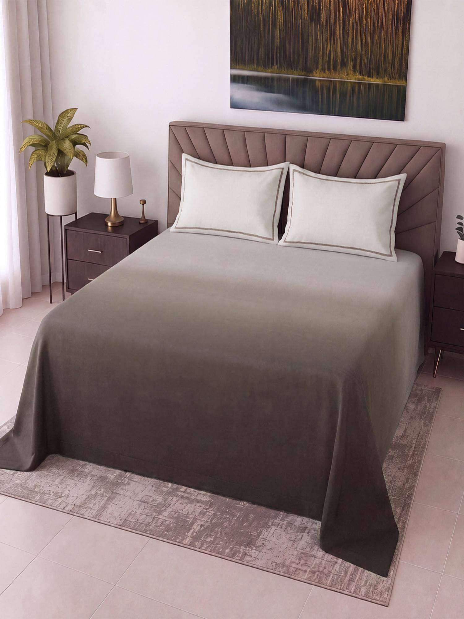 Threadwear Coffee Shade Floral Cotton Flat Super King Bed Size Bedsheet
