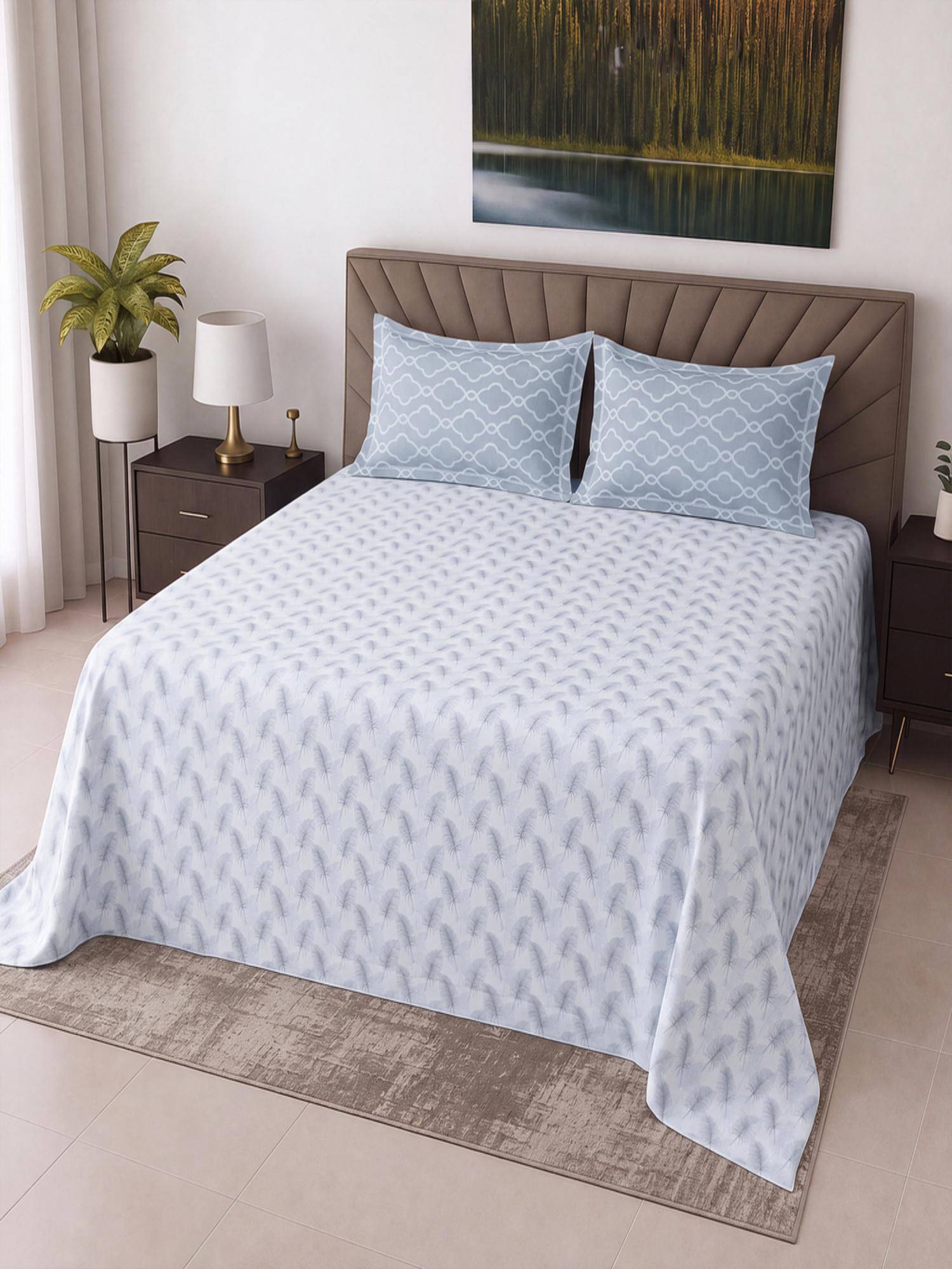 Threadwear White Floral Cotton Flat Super King Bed Size Bedsheet