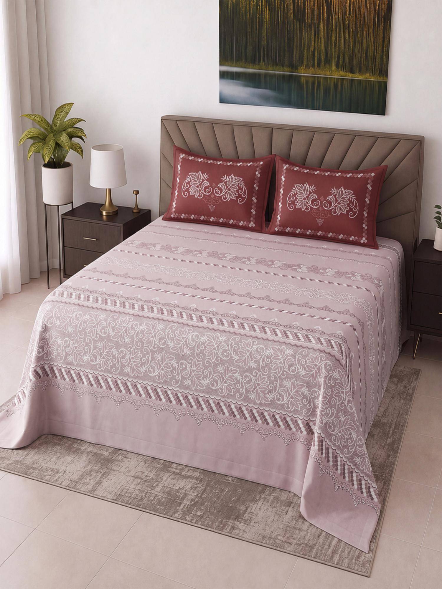 Threadwear Dusty Rose Floral Cotton Flat Super King Bedsheet