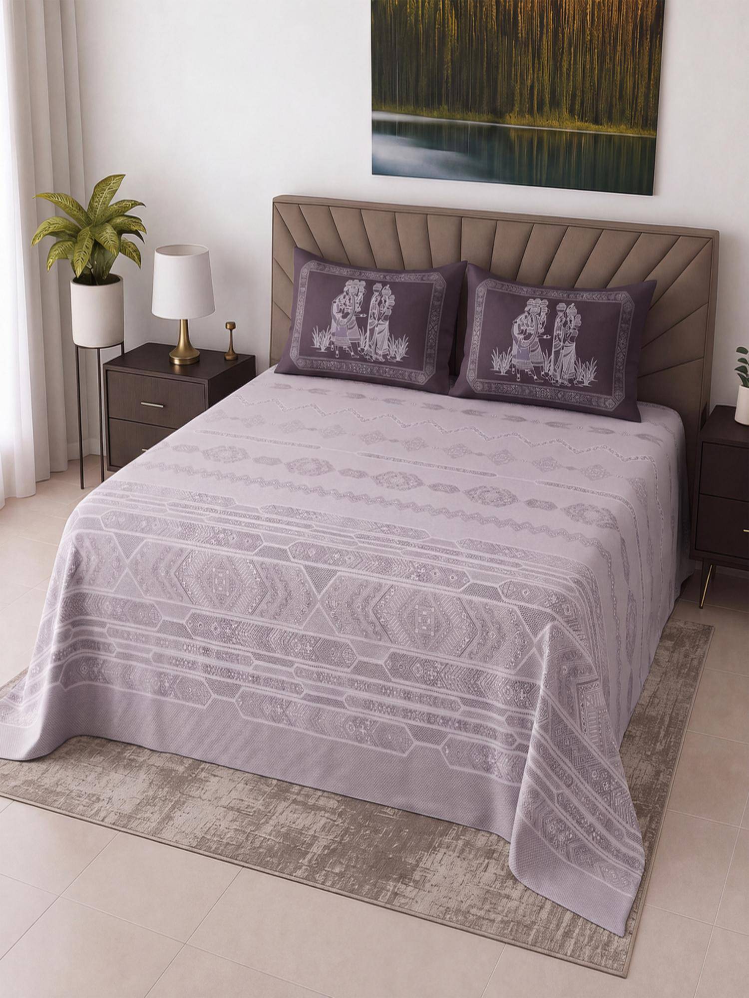 Threadwear Lavender Floral Cotton Flat Super King Bedsheet