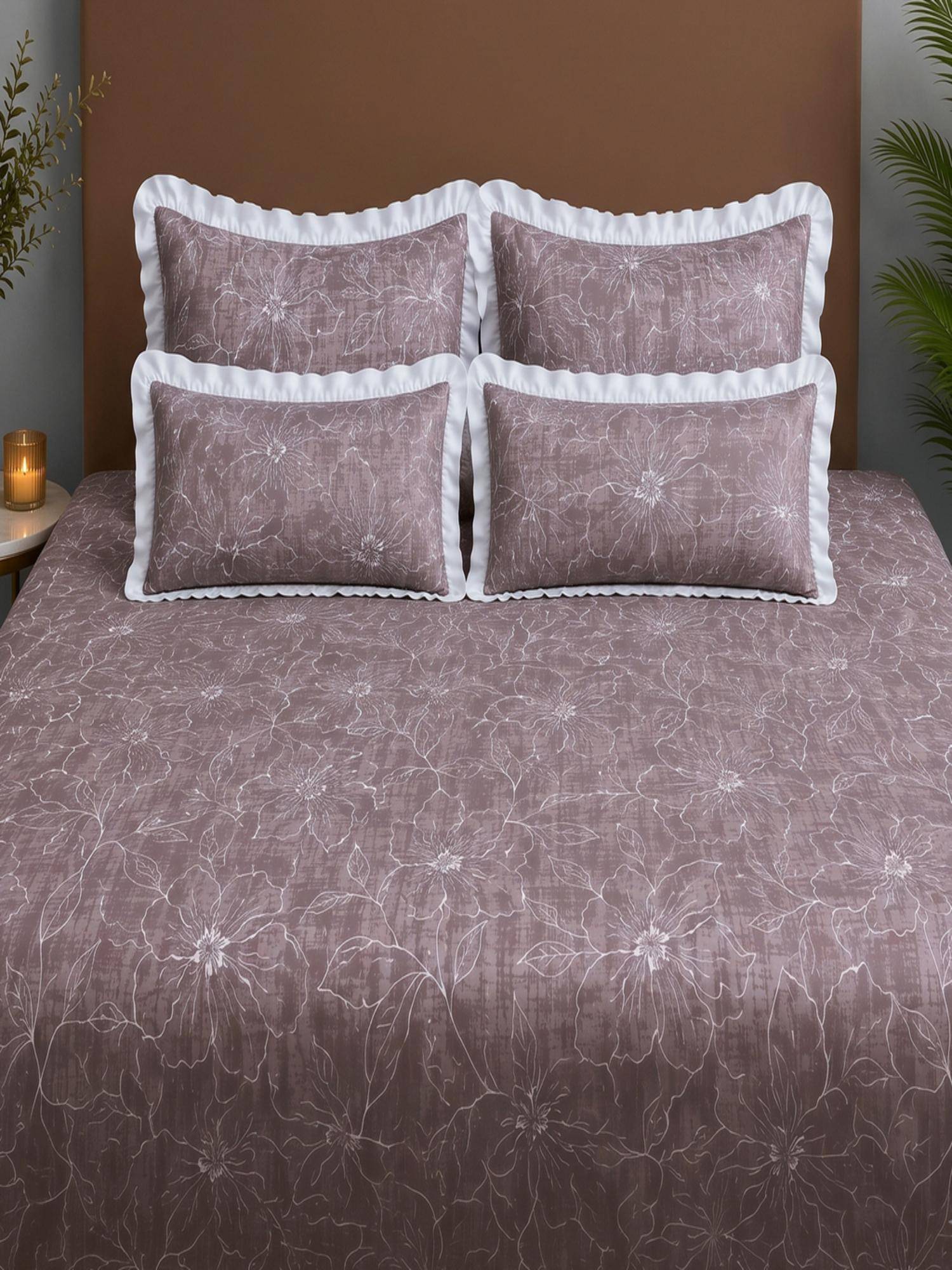 Threadwear Chocolate Floral Super King Bedsheet Set