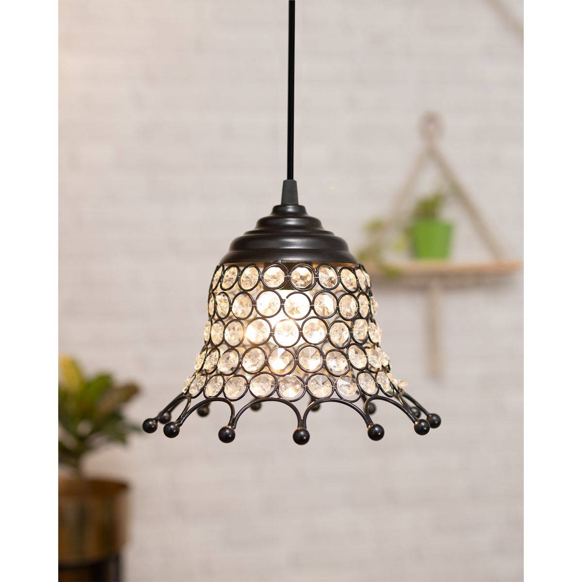 Homesake Black Crystal Hanging Umbrella Light