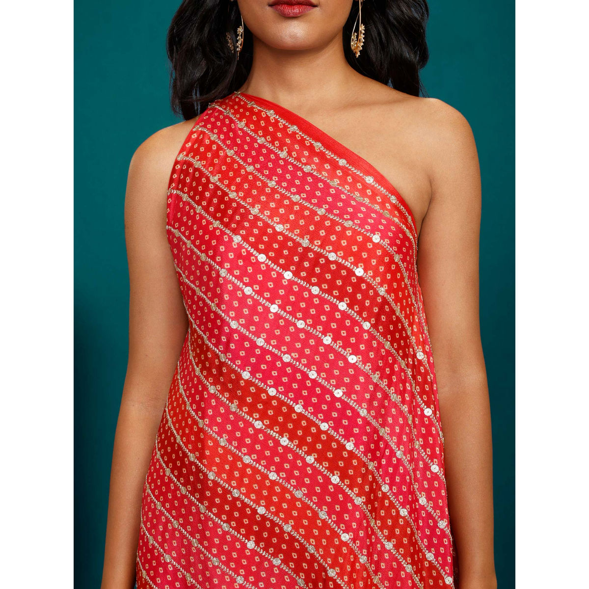 Gajra Gang by Nykaa Fashion Bandhej Multi Colour One Shoulder Dress: Buy Gajra Gang by Nykaa 