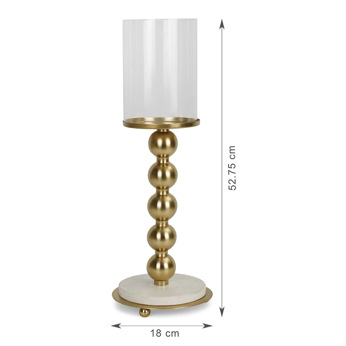 HomeTown Athena Aluminium, Marble and Glass Ball Candle Holder Gld