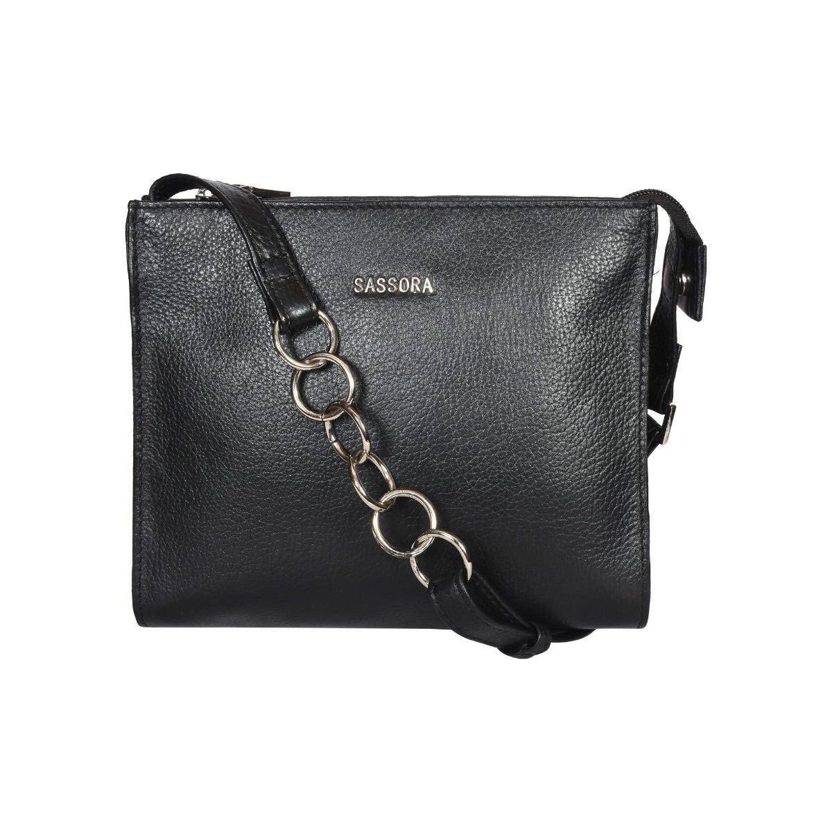 Sassora Genuine Premium Leather Stylish Sling Bag - Black